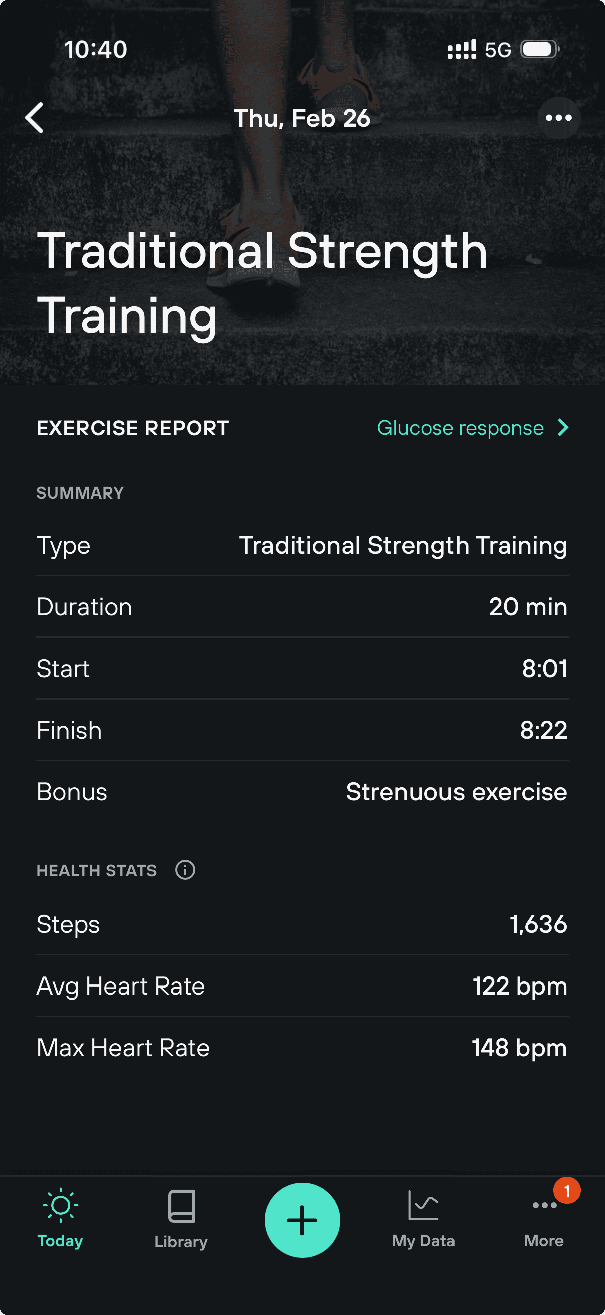 Exercise data synced in the Levels app