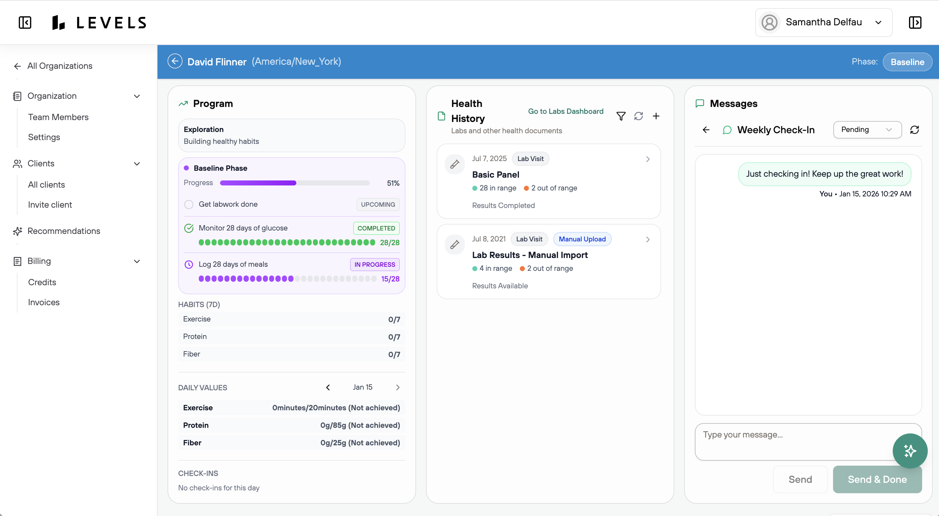 Levels Professional Dashboard - Individual Patient View