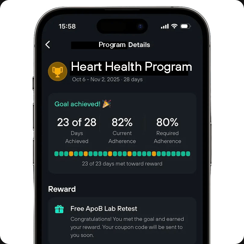 Heart Health program in the Levels app: adherence tracking and free ApoB lab retest reward