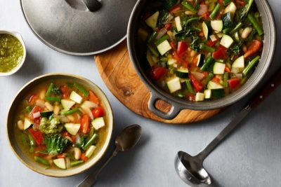 table with soup and dishes
